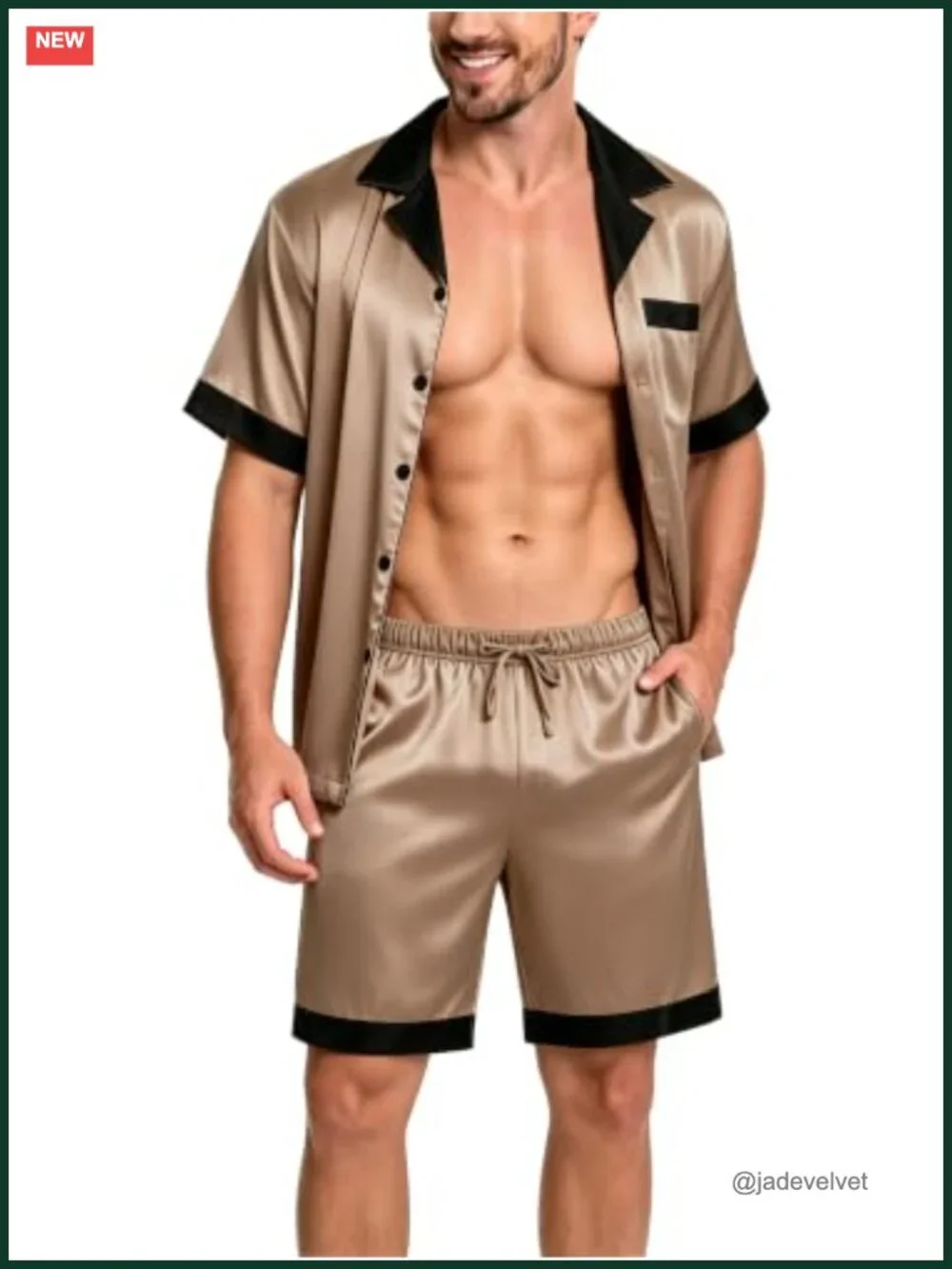 Satin Pajama Set Short Sleeve Silky Sleepwear 2-Piece Loungewear PJs